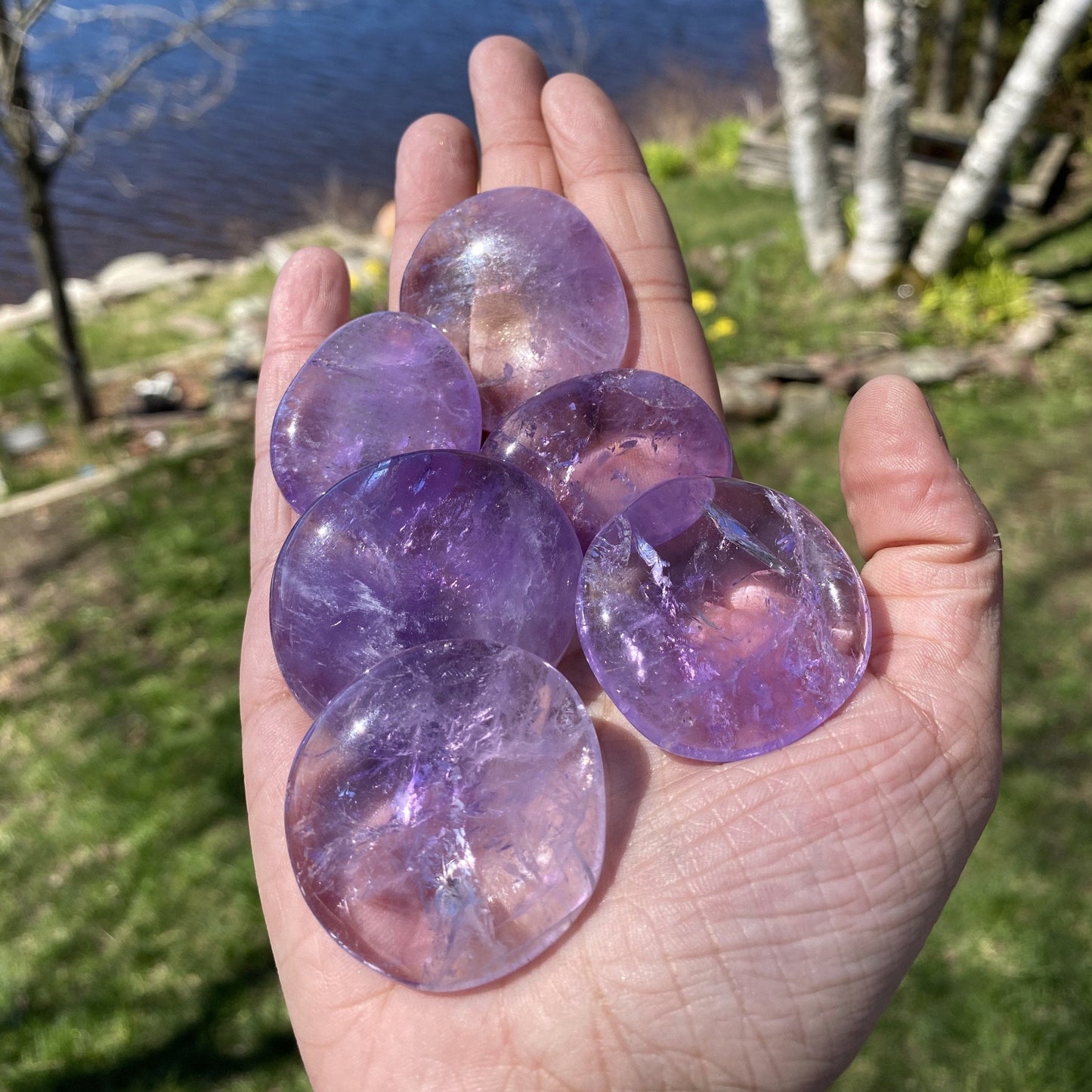 Amethyst Crystal Polished Palm Stones - MindGlow
