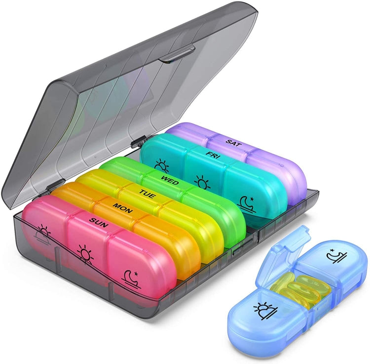 21-compartment Rainbow Pill Box One Week Pill Box(Gray + Colorful) - MindGlow